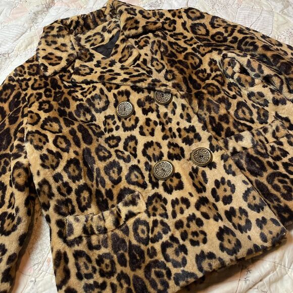 vintage 1960s faux fur cropped leopard print jacket union made size medium - Picture 2 of 7